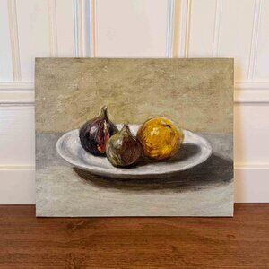 Original Still Life Oil Painting – Figs and Orange on Plate